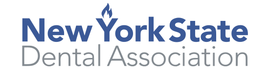 The image is a logo with text that reads  NEW YORK STATE DENTAL ASSOCIATION  in capital letters, accompanied by the state flag icon.